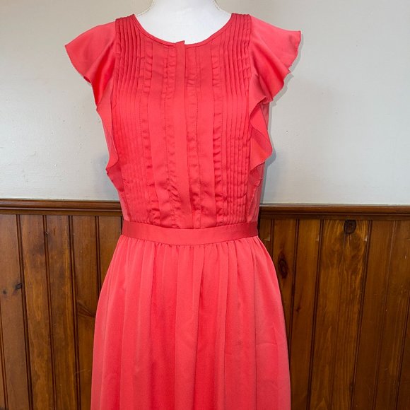 NWT Women's Banana Republic Coral Ruffle Flutter Sleeve Dress‎ 4 MSRP $128 - Picture 1 of 7